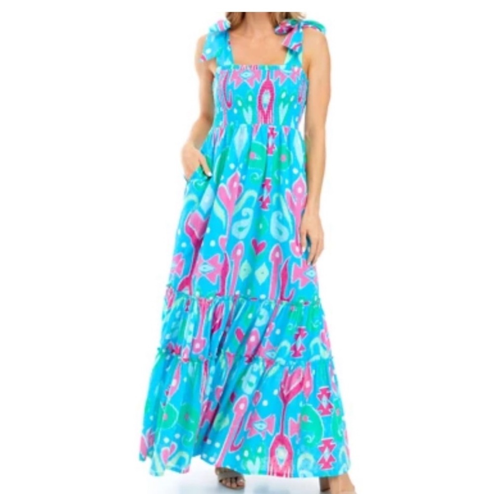 50%offw❤️ Crown and Ivy ikat maxi dress XL sequined ties 61 vibrant colors beach